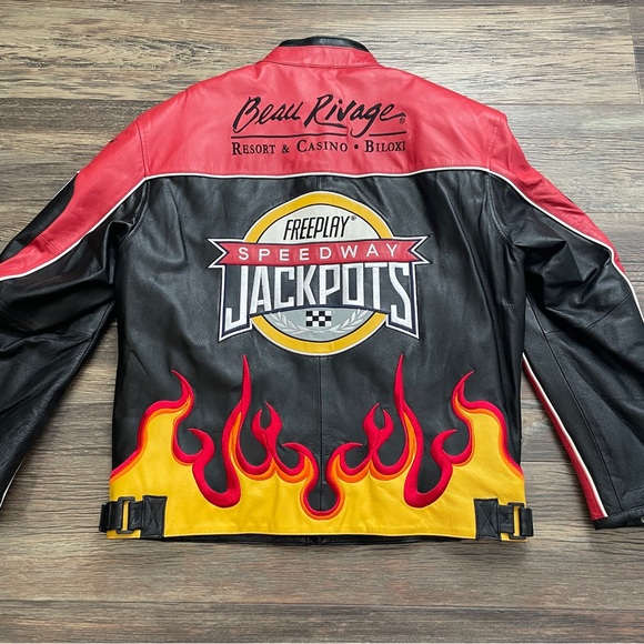 Men’s Leather Racing Motorcycle Jacket, Large/XL, Great Con., Beau Rivage Biloxi - Picture 2 of 13
